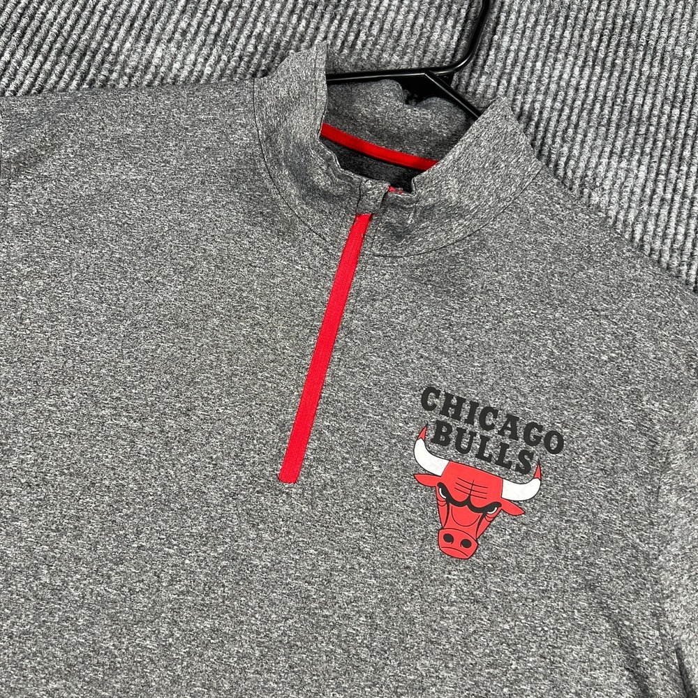 Chicago Bulls Pullover Shirt Mens Large‎ Gray Long Sleeve 1/4 Zip NBA Basketball